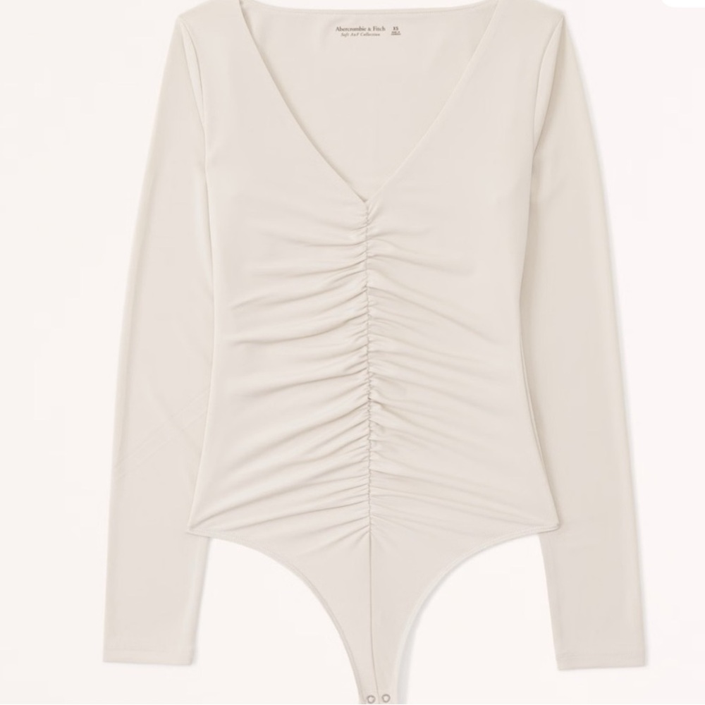 Abercrombie & Fitch White Ruched Bodysuit